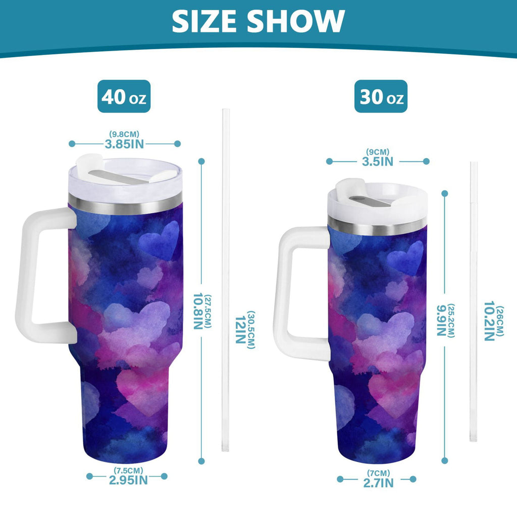 30 oz Insulated Stainless Steel Tumbler Double Wall Stainless Steel Tumbler with 2-Way Drinking Indigo and Violet Hearts - Pick 215