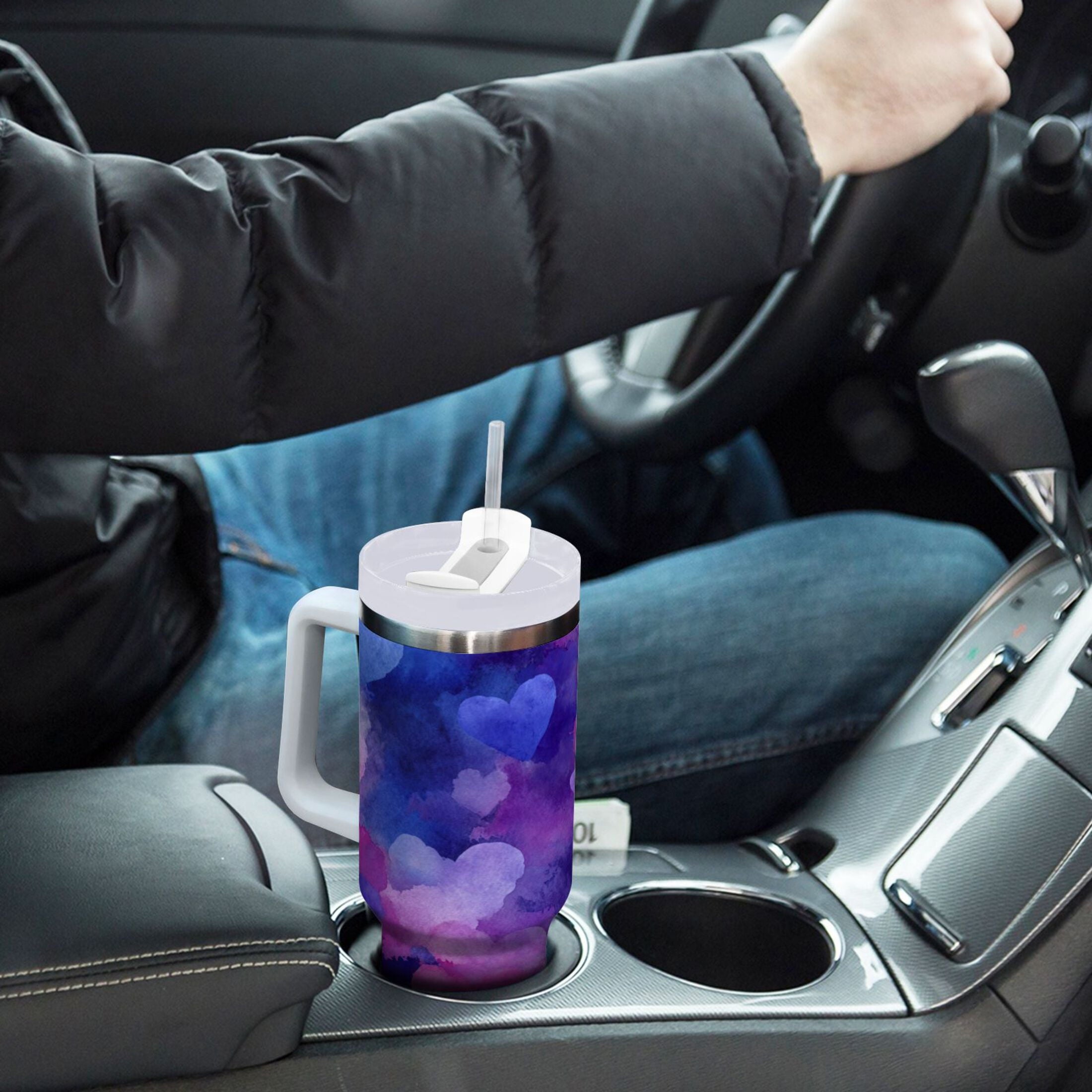 30 oz Insulated Stainless Steel Tumbler Double Wall Stainless Steel Tumbler with 2-Way Drinking Indigo and Violet Hearts - Pick 215