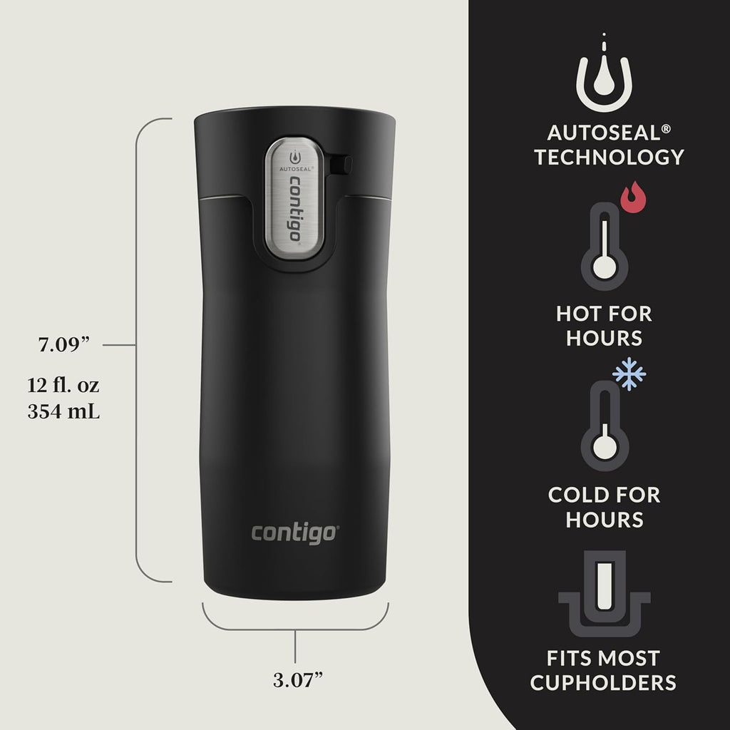 Contigo AUTOSEAL West Loop Vacuum-Insulated Stainless Steel Travel Mug with Easy-Clean Lid, 12oz, Matte Black - Pick 752
