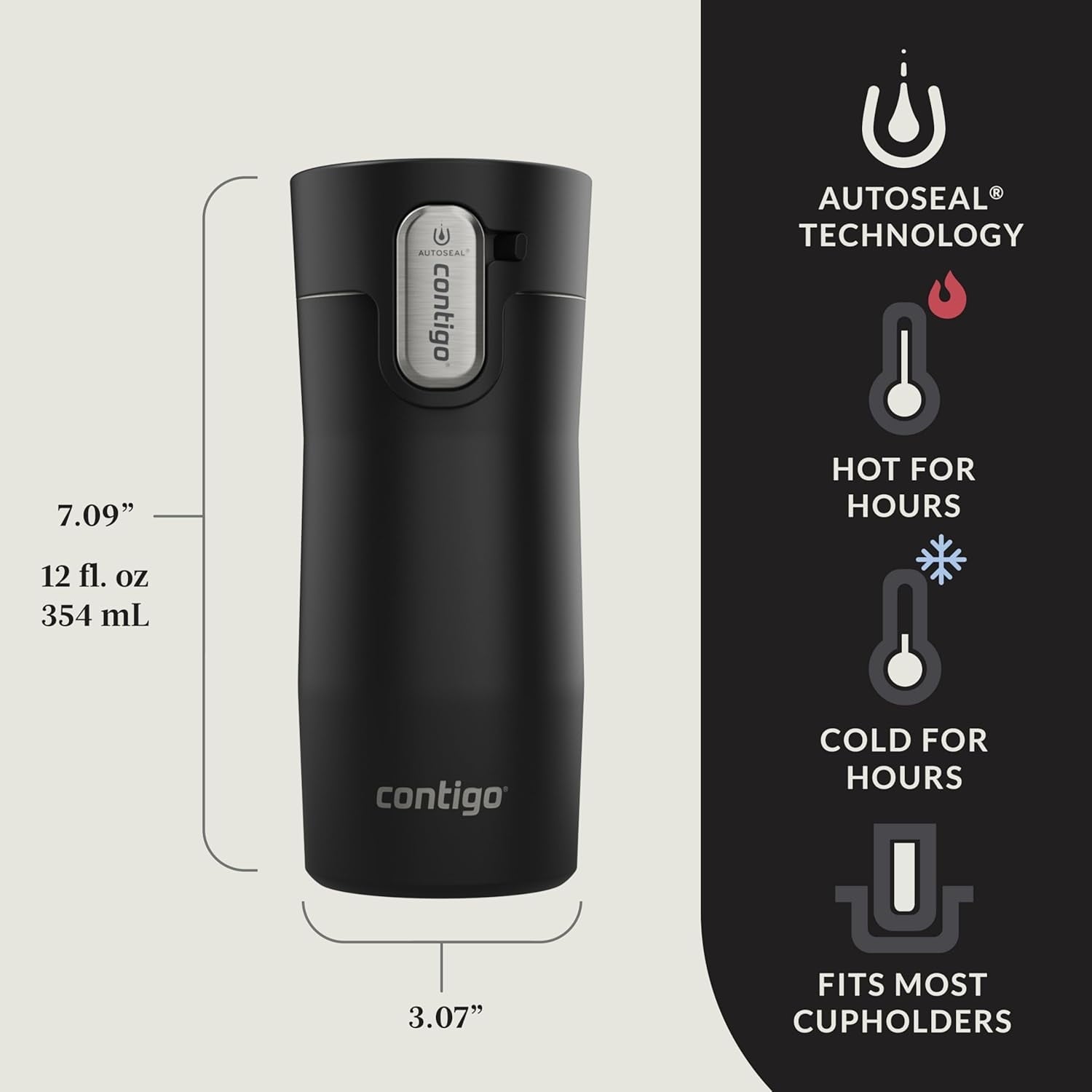 Contigo AUTOSEAL West Loop Vacuum-Insulated Stainless Steel Travel Mug with Easy-Clean Lid, 12oz, Matte Black - Pick 752