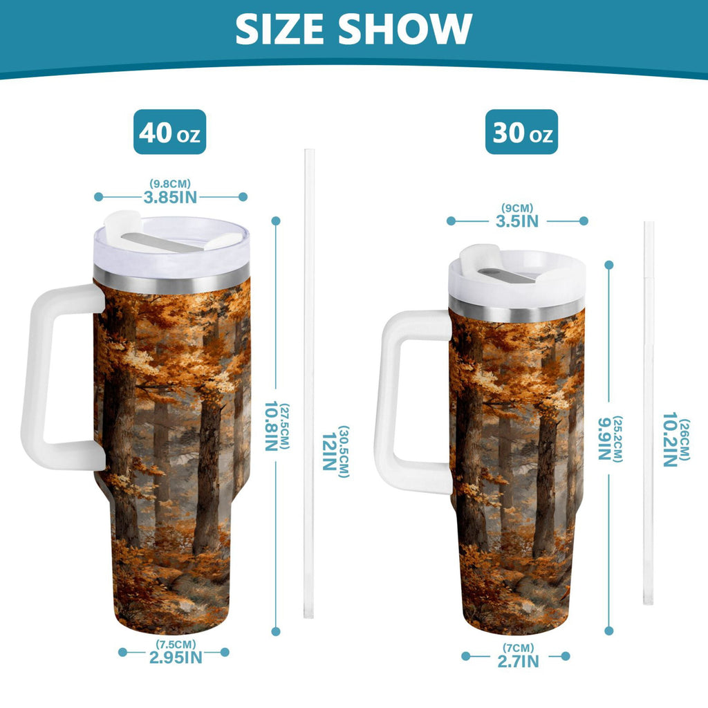 30 oz Insulated Stainless Steel Tumbler Double Wall Stainless Steel Tumbler with 2-Way Drinking Beautiful Autumn Forest - Pick 763