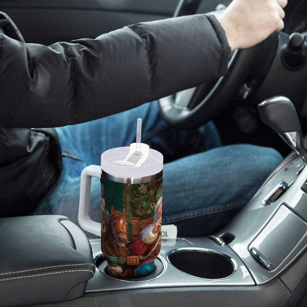 40 oz Insulated Stainless Steel Tumbler Double Wall Stainless Steel Tumbler with 2-Way Drinking Santa Eating Cookies - Pick 521