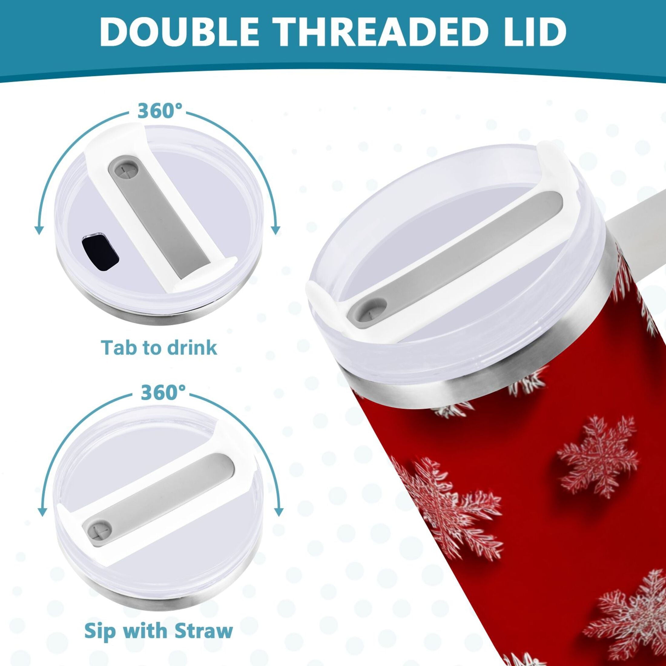 30 oz Insulated Stainless Steel Tumbler Double Wall Stainless Steel Tumbler with 2-Way Drinking Red and White Snowflakes - Pick 918