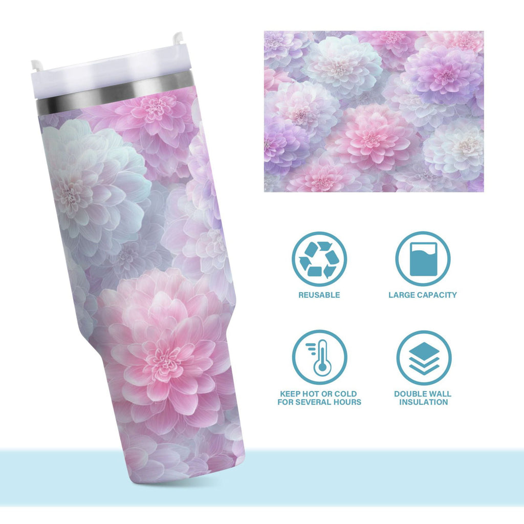 30 oz Insulated Stainless Steel Tumbler Double Wall Stainless Steel Tumbler with 2-Way Drinking Cute Pastel Watercolor Floral - Pick 789