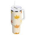 40 oz Insulated Stainless Steel Tumbler Double Wall Stainless Steel Tumbler with 2-Way Drinking Yellow Maple Leaves Pattern - Pick 447