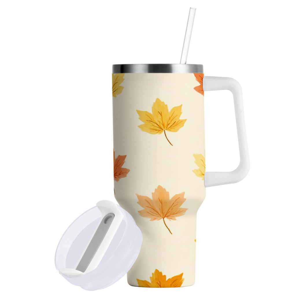 40 oz Insulated Stainless Steel Tumbler Double Wall Stainless Steel Tumbler with 2-Way Drinking Yellow Maple Leaves Pattern - Pick 447