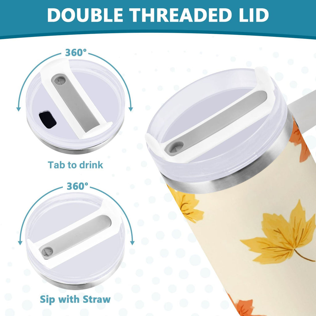 40 oz Insulated Stainless Steel Tumbler Double Wall Stainless Steel Tumbler with 2-Way Drinking Yellow Maple Leaves Pattern - Pick 447