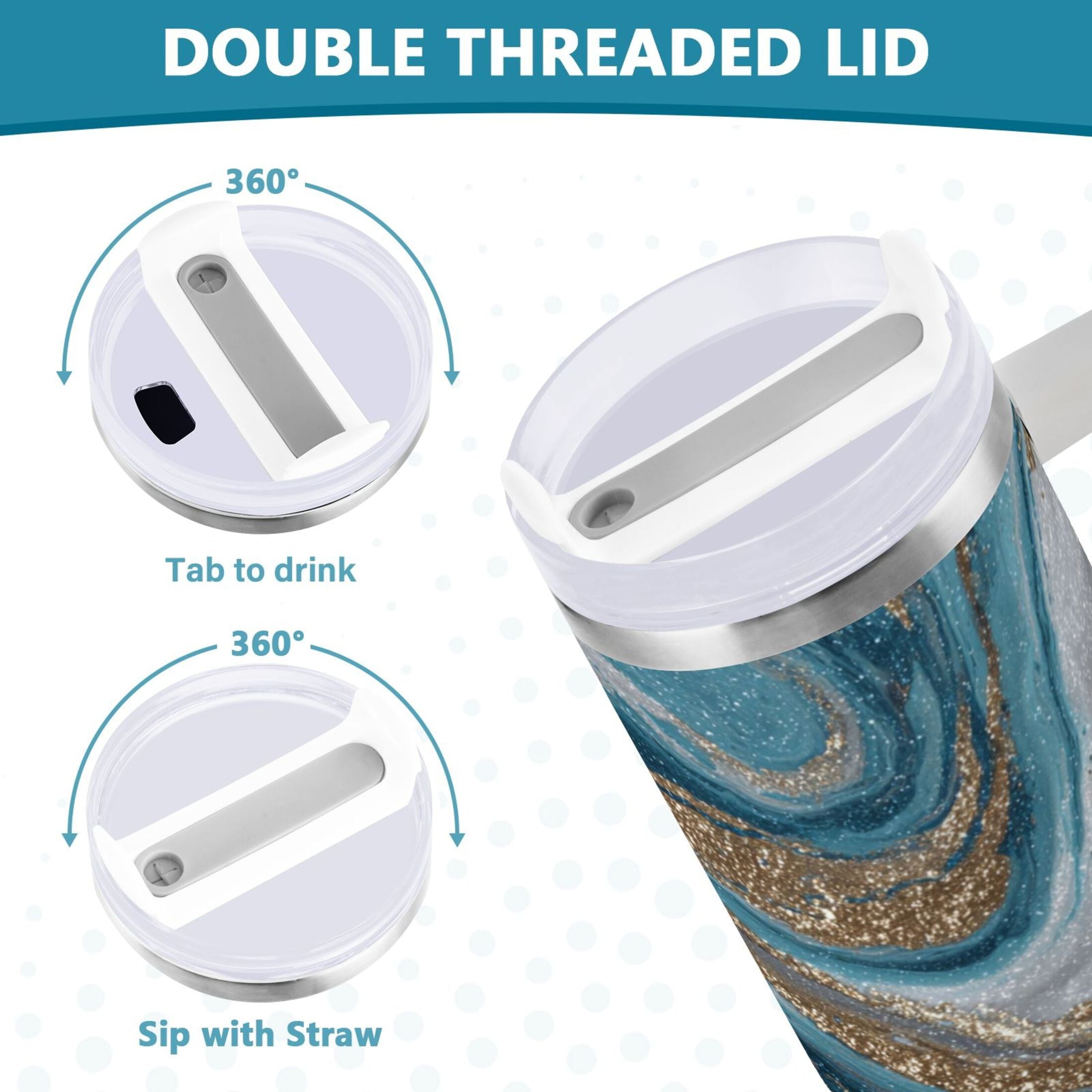30 oz Insulated Stainless Steel Tumbler Double Wall Stainless Steel Tumbler with 2-Way Drinking Blue and Gold Swirling - Pick 496
