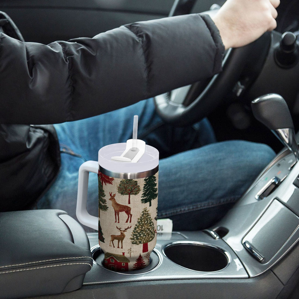 30 oz Insulated Stainless Steel Tumbler Double Wall Stainless Steel Tumbler with 2-Way Drinking Christmas Trees Deer and Houses - Pick 981
