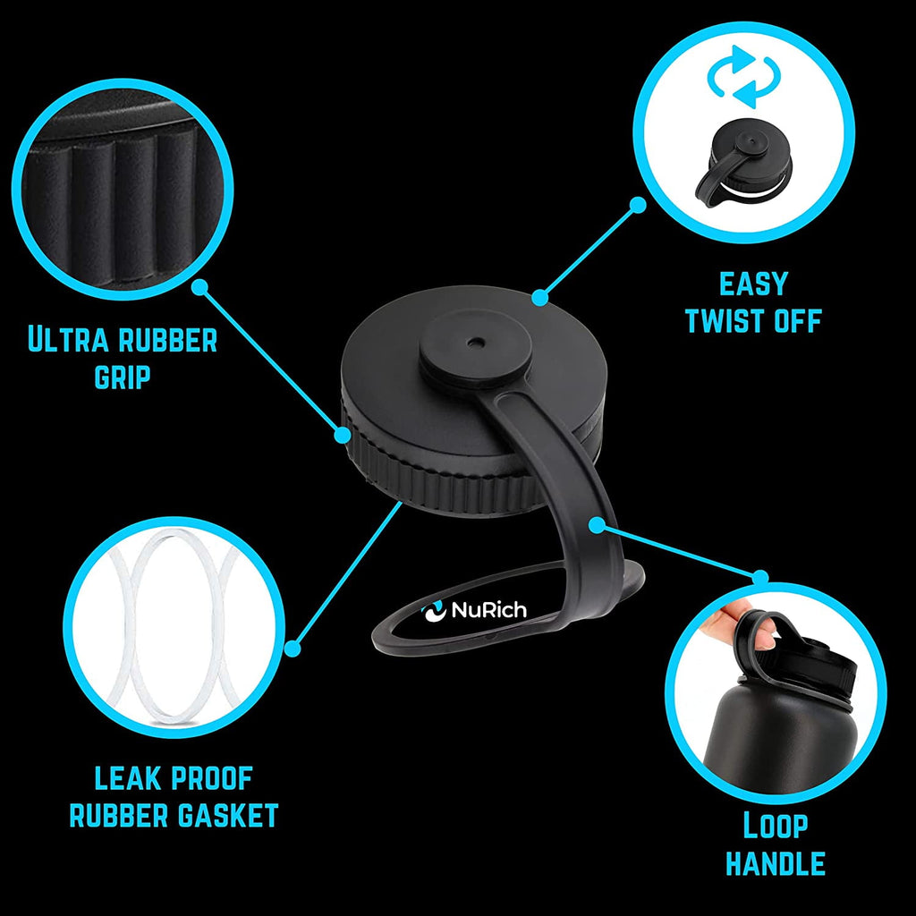 NuRich Loop Top Lid for Wide Mouth Hydro Flask, Nalgene &amp; Simple Water Bottles - Pick 682