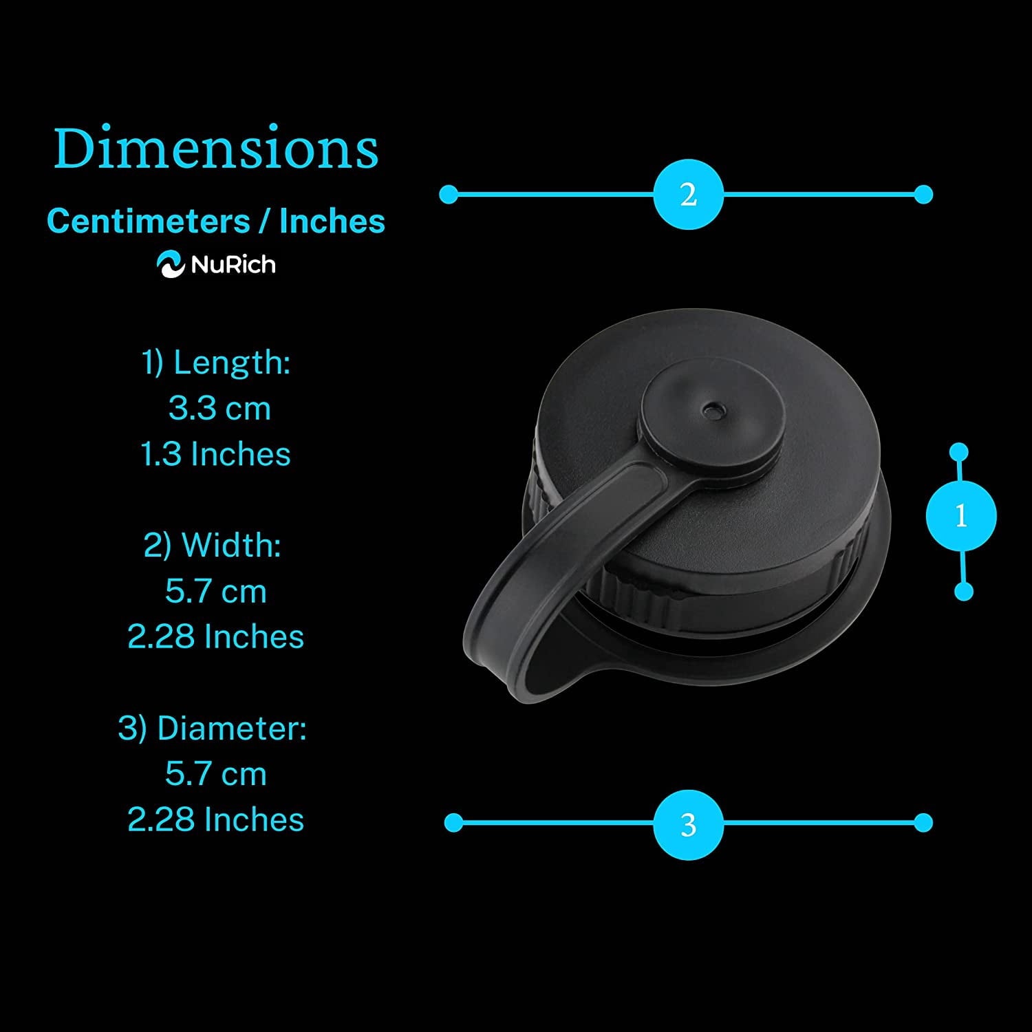 NuRich Loop Top Lid for Wide Mouth Hydro Flask, Nalgene &amp; Simple Water Bottles - Pick 682