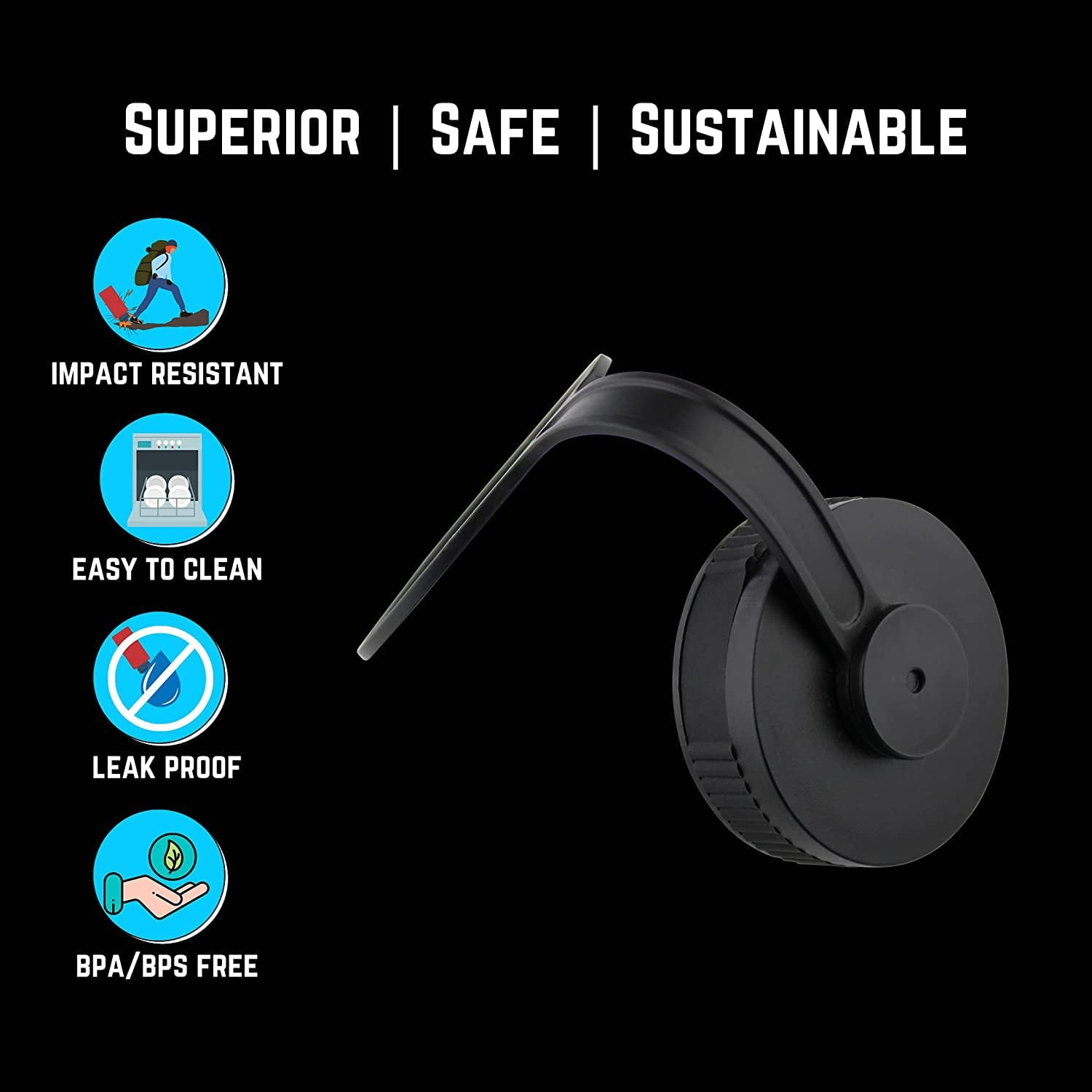 NuRich Loop Top Lid for Wide Mouth Hydro Flask, Nalgene &amp; Simple Water Bottles - Pick 682