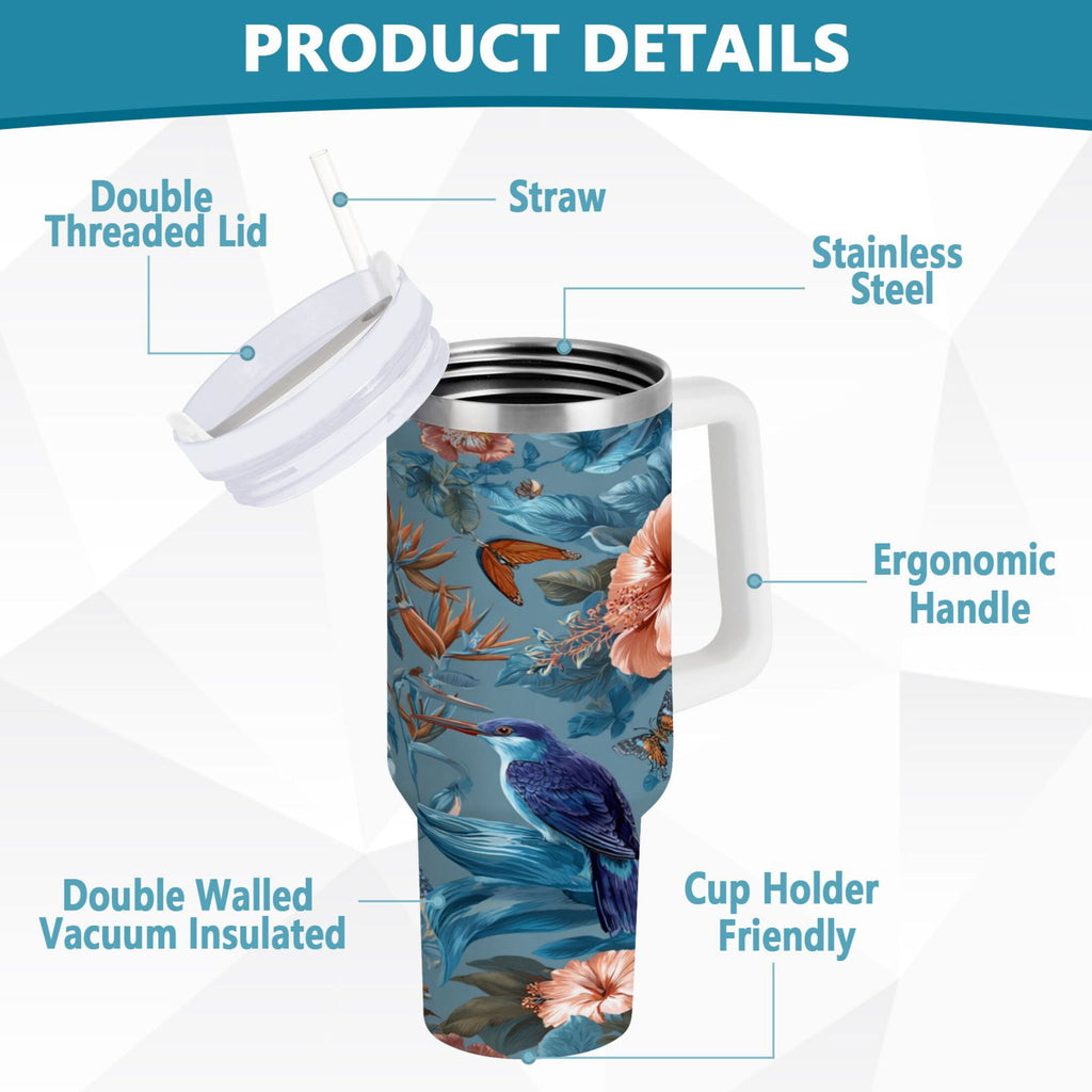 30 oz Insulated Stainless Steel Tumbler Double Wall Stainless Steel Tumbler with 2-Way Drinking Birds and Flowers - Pick 404