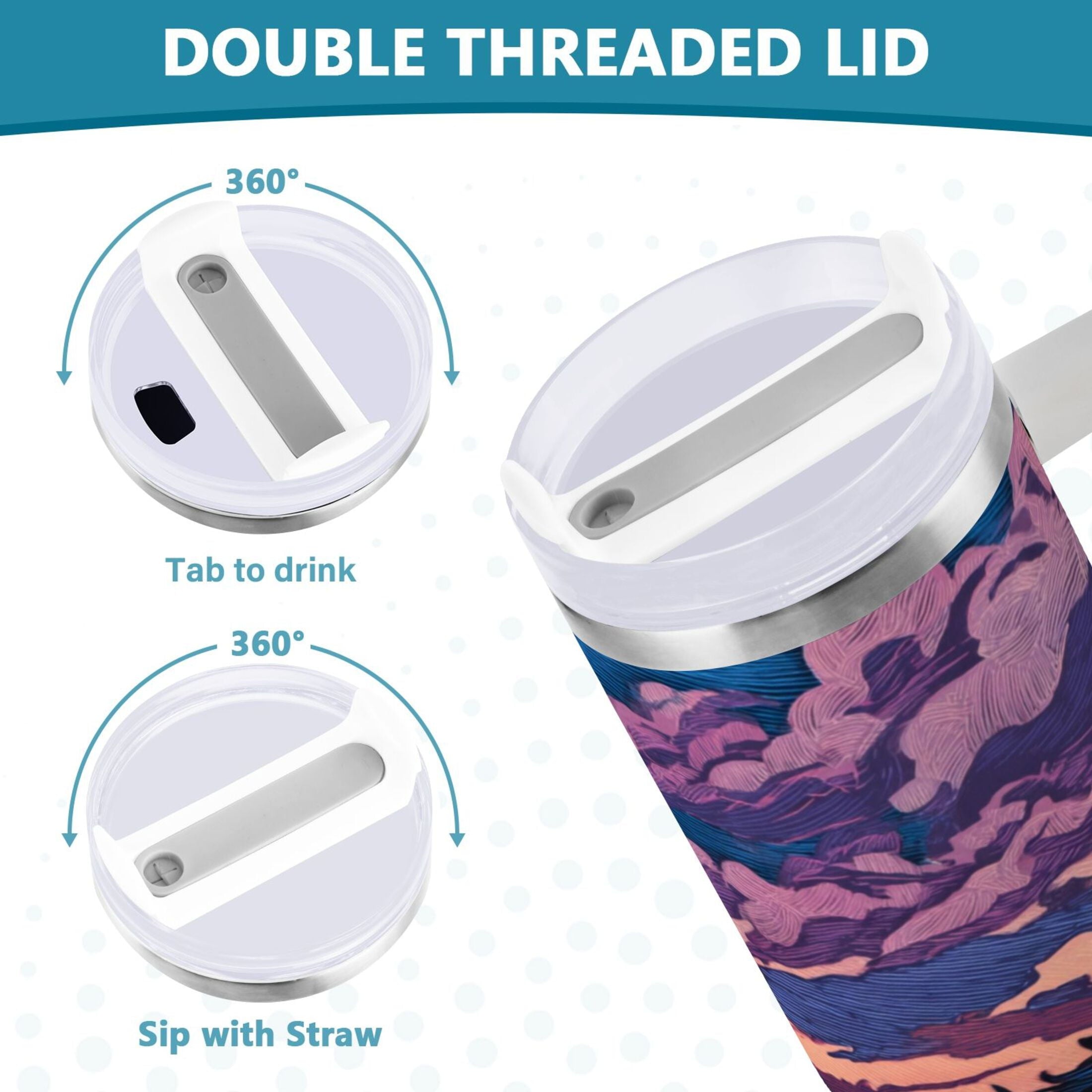 40 oz Insulated Stainless Steel Tumbler Double Wall Stainless Steel Tumbler with 2-Way Drinking Wild Horses Running - Pick 930
