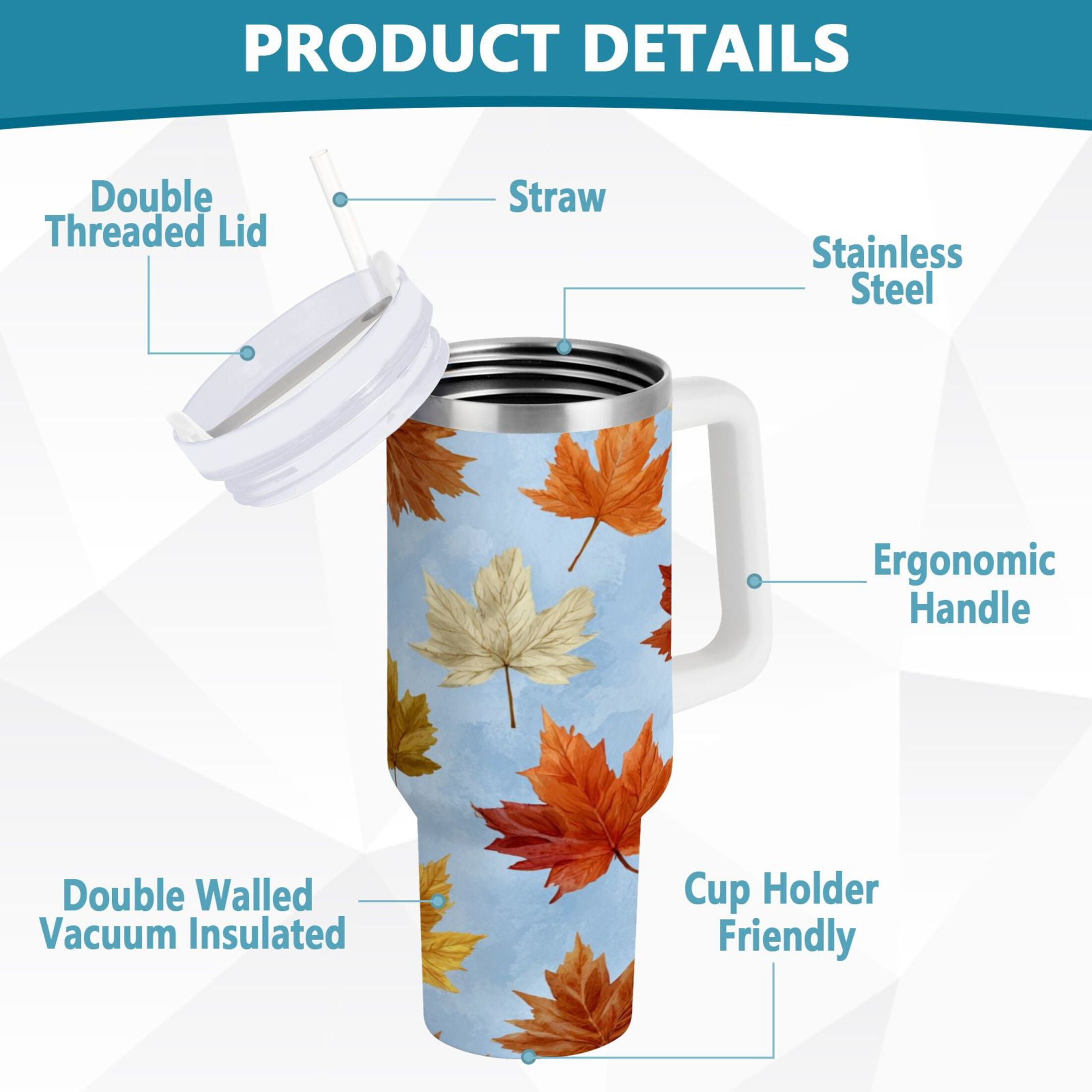 30 oz Insulated Stainless Steel Tumbler Double Wall Stainless Steel Tumbler with 2-Way Drinking Autumn Maple Leaves - Pick 117