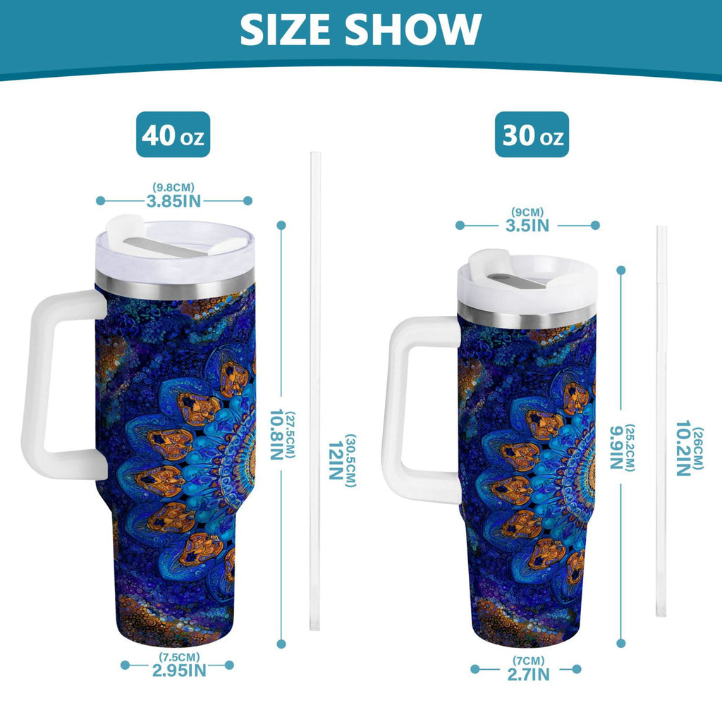 30 oz Insulated Stainless Steel Tumbler Double Wall Stainless Steel Tumbler with 2-Way Drinking Blue Kaleidoscopic Pattern - Pick 577