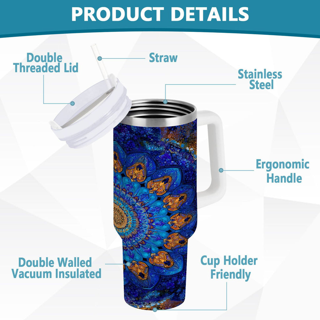 30 oz Insulated Stainless Steel Tumbler Double Wall Stainless Steel Tumbler with 2-Way Drinking Blue Kaleidoscopic Pattern - Pick 577