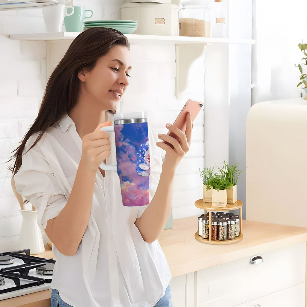 30 oz Insulated Stainless Steel Tumbler Double Wall Stainless Steel Tumbler with 2-Way Drinking Rose with Flag Pattern - Pick 745