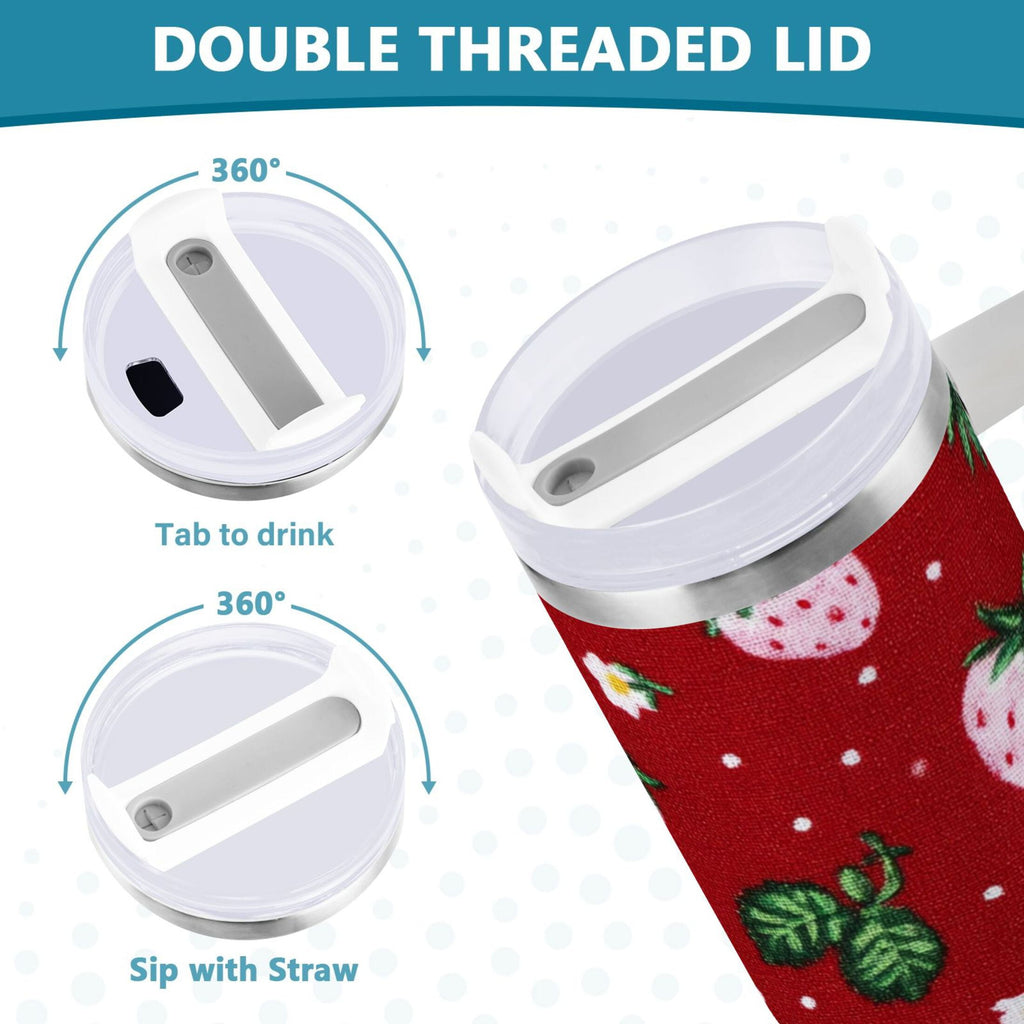 30 oz Insulated Stainless Steel Tumbler Double Wall Stainless Steel Tumbler with 2-Way Drinking Cute Pink Strawberry Pattern - Pick 510