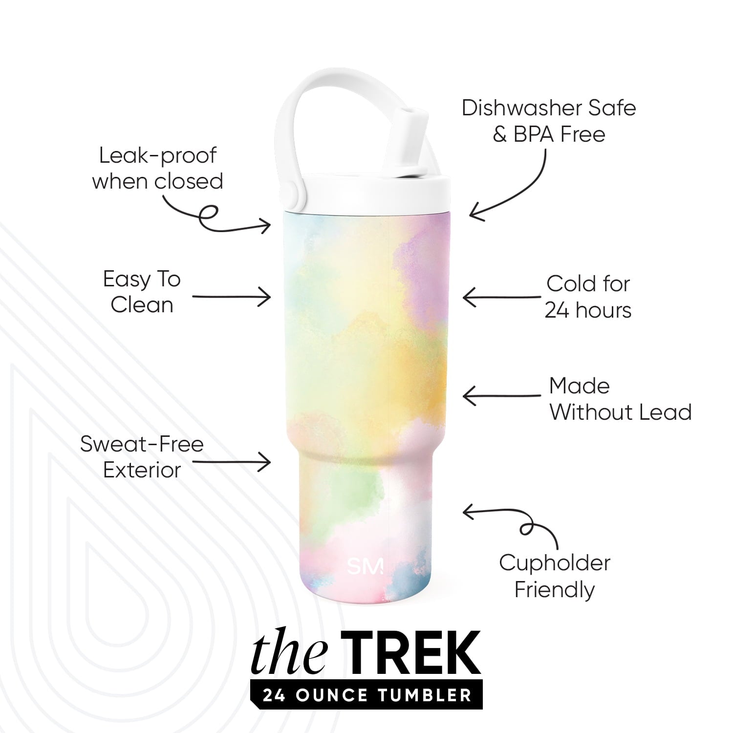 Simple Modern 24 fl oz Insulated Stainless Steel Trek Pivot Tumbler with Straw Lid and Top Handle|Cotton Candy Tie Dye - Pick 348