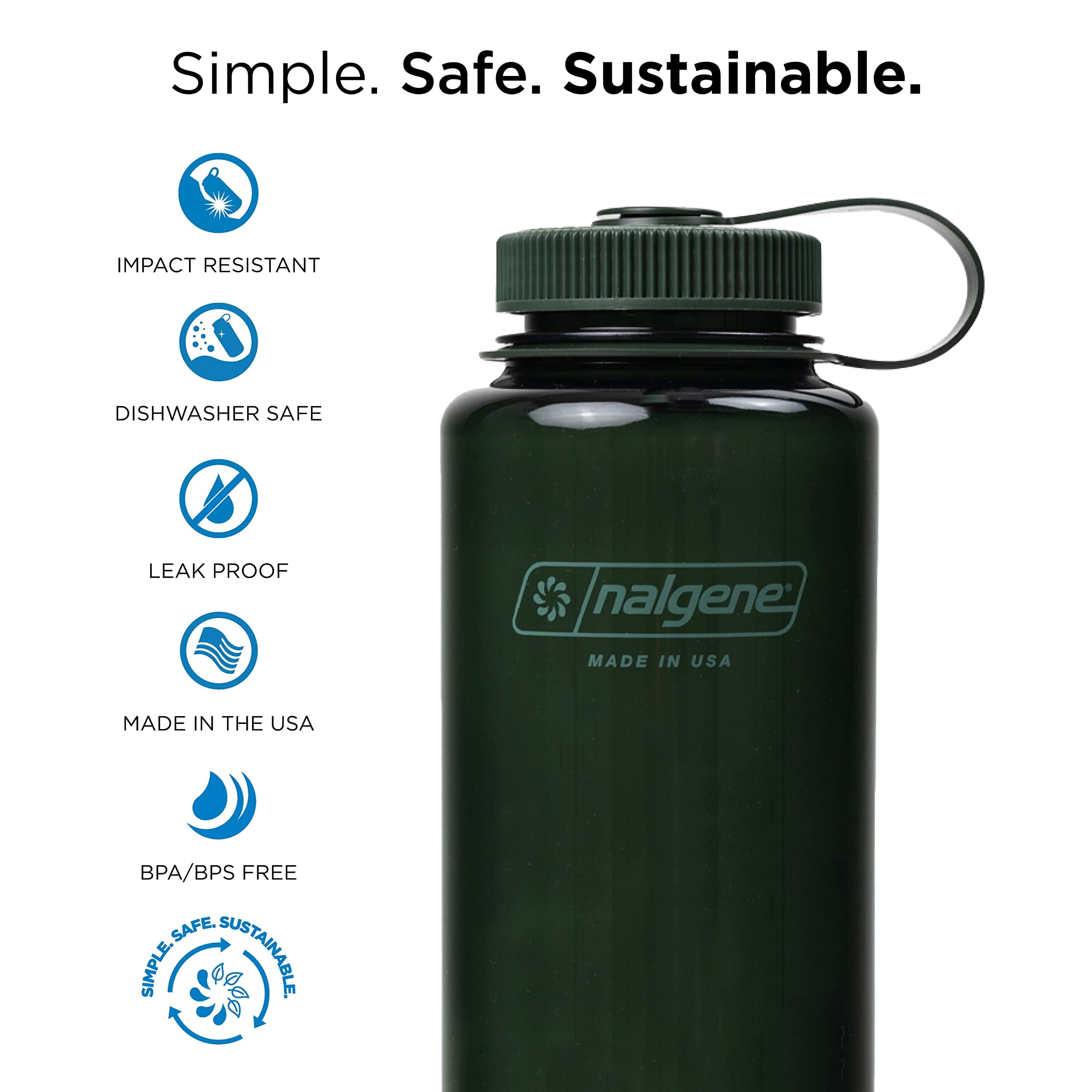 Nalgene Monochrome BPA-Free Recycled Reusable Water Bottle for Backpacking, Hiking, Gym - 32 oz Shatterproof Jade - Pick 621
