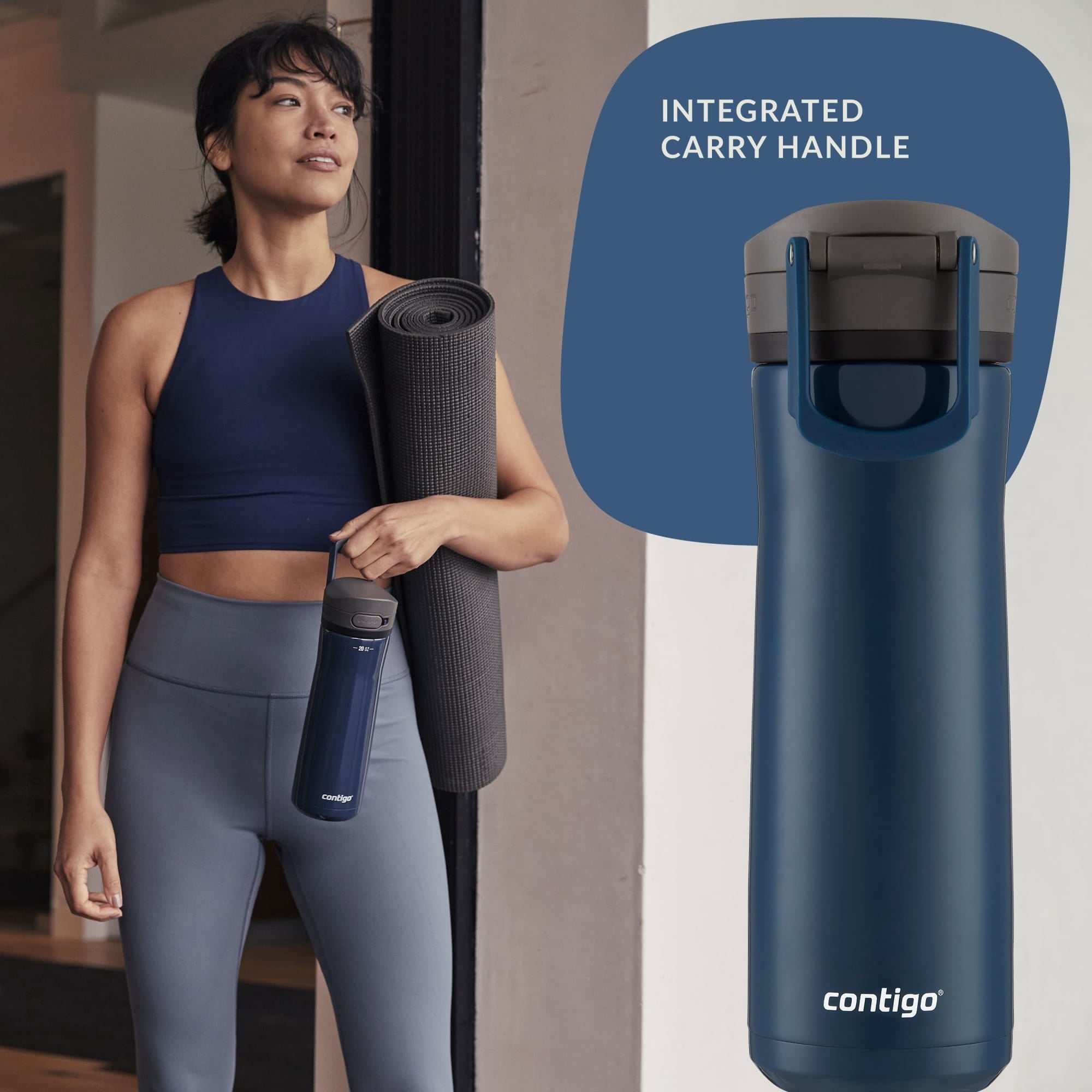 Contigo Jackson Chill Bundle 2 Water Bottles Black 24oz and Blueberry 20oz with Autopop Lid - Pick 259