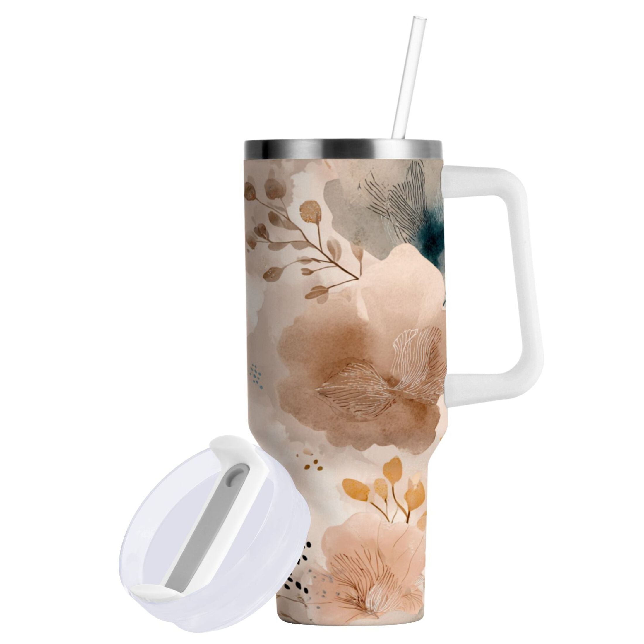 30 oz Insulated Stainless Steel Tumbler Double Wall Stainless Steel Tumbler with 2-Way Drinking Hazy Ethereal Flowers - Pick 982