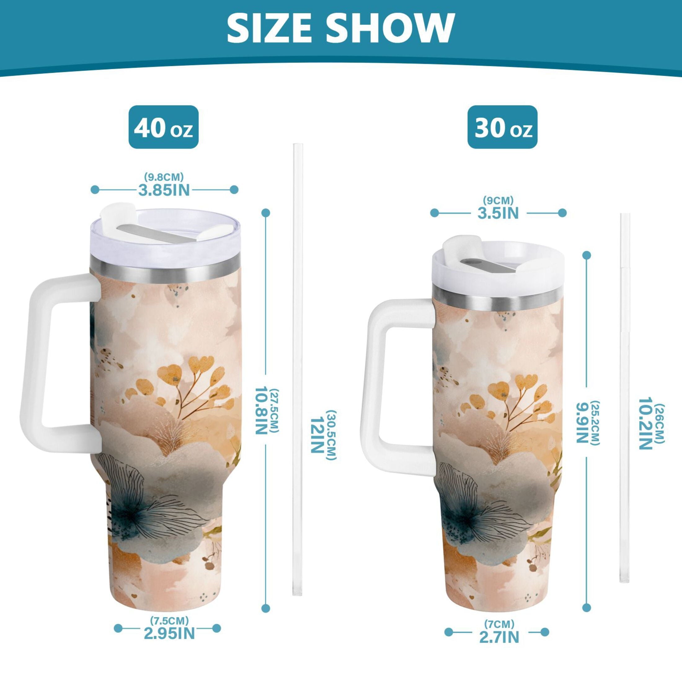 30 oz Insulated Stainless Steel Tumbler Double Wall Stainless Steel Tumbler with 2-Way Drinking Hazy Ethereal Flowers - Pick 982
