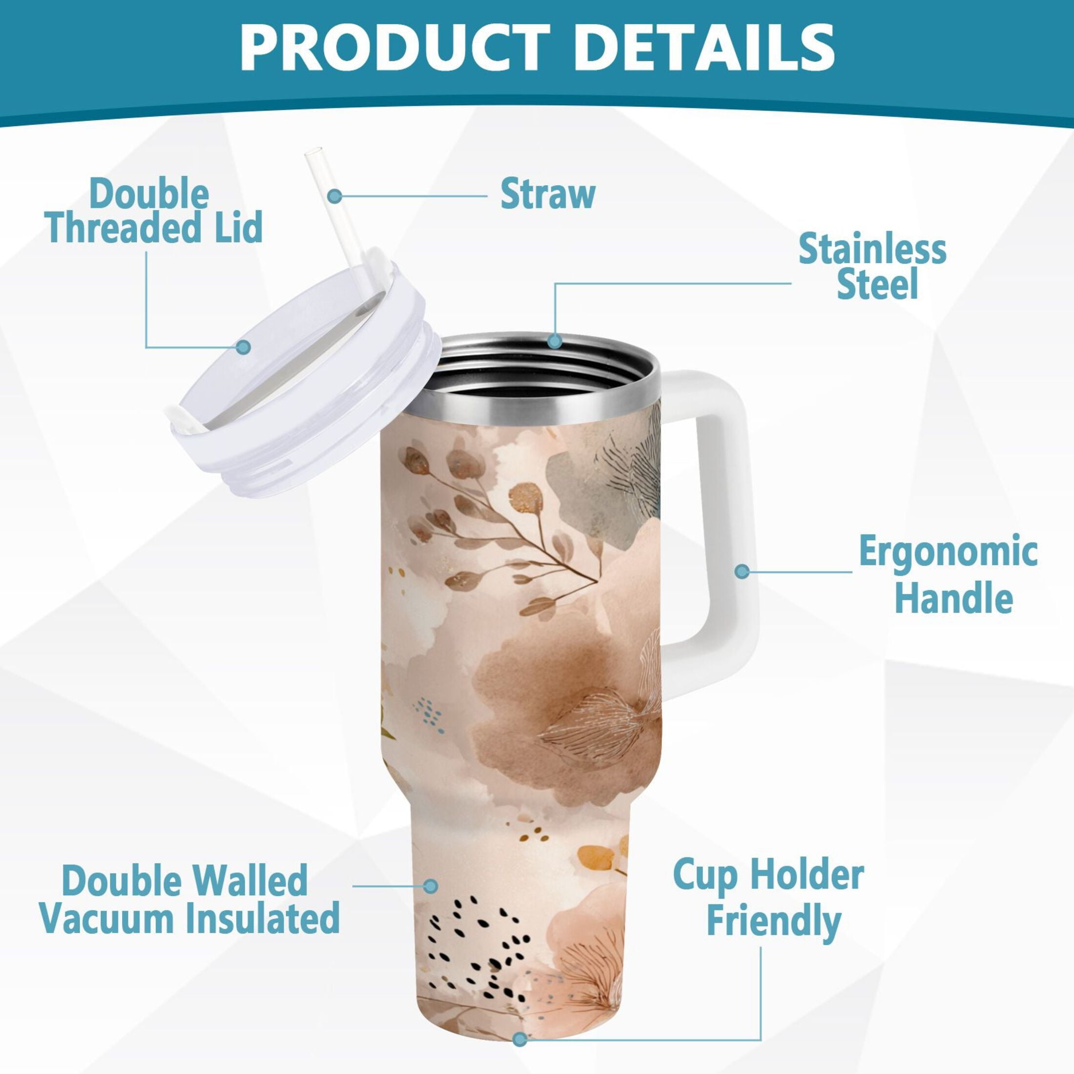 30 oz Insulated Stainless Steel Tumbler Double Wall Stainless Steel Tumbler with 2-Way Drinking Hazy Ethereal Flowers - Pick 982