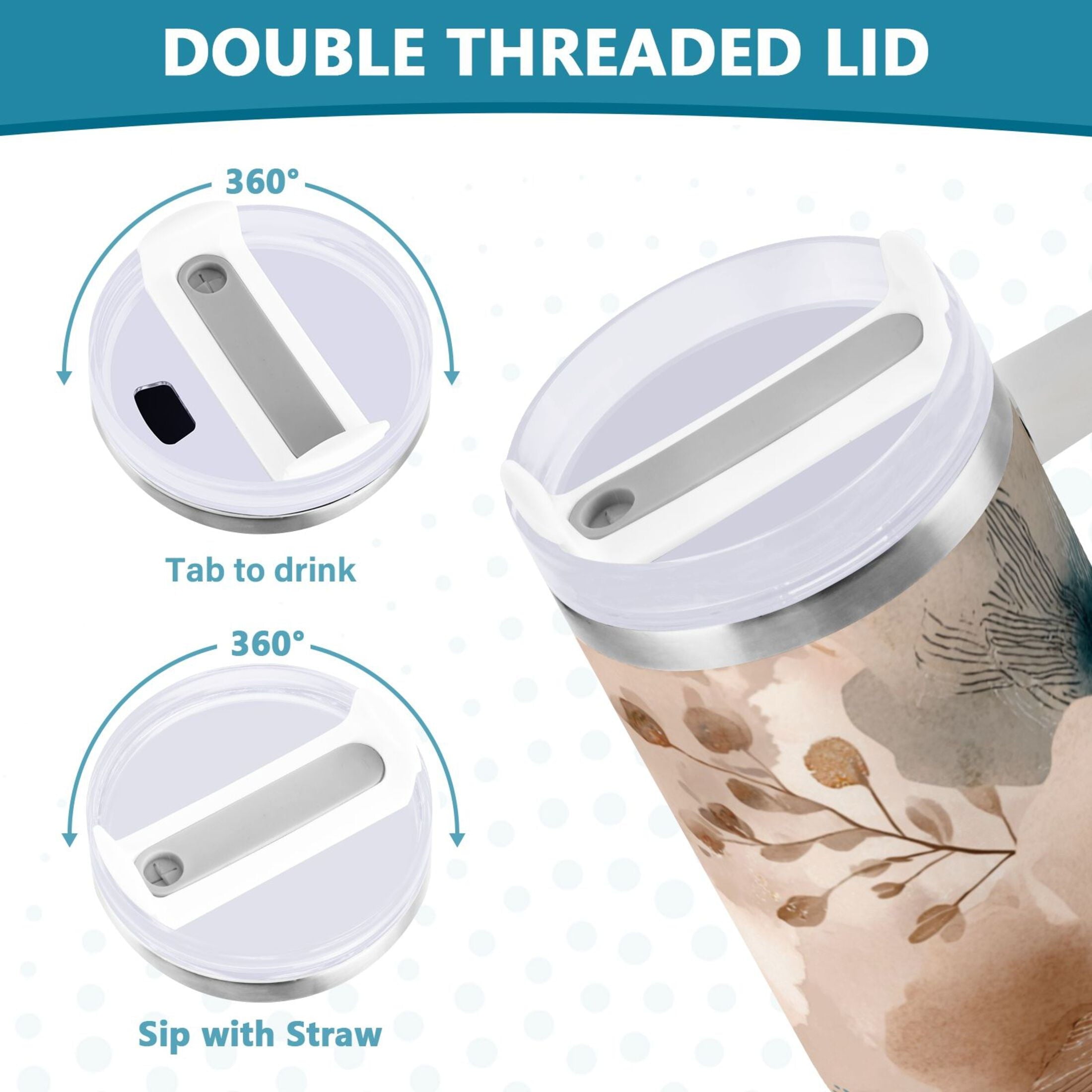 30 oz Insulated Stainless Steel Tumbler Double Wall Stainless Steel Tumbler with 2-Way Drinking Hazy Ethereal Flowers - Pick 982