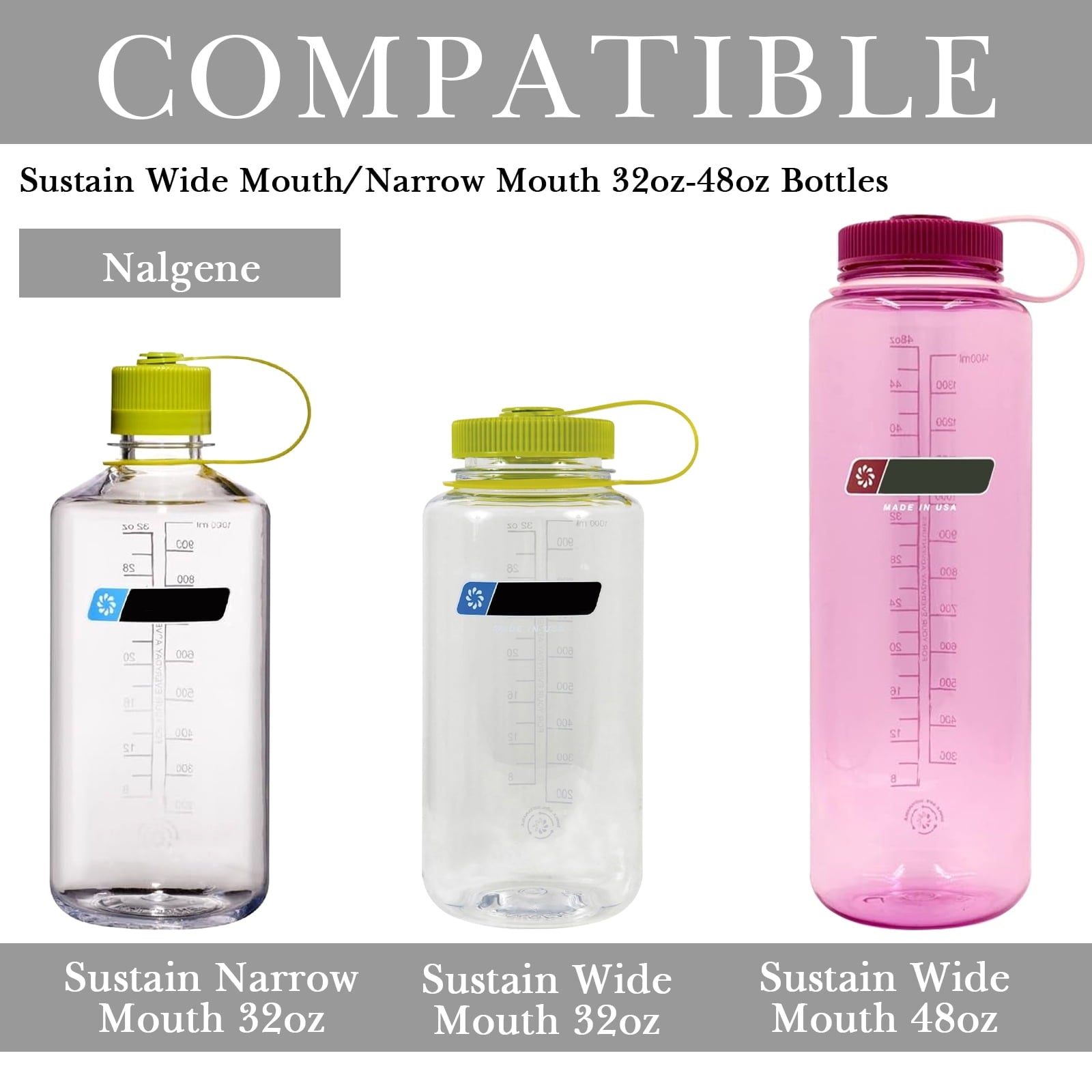 Linkidea 2 Pack Water Bottle Boot Compatible with Nalgene Sustain Wide Mouth 32oz/48oz, Narrow Mouth 32oz, Silicone Anti-Slip Bottle Bottom Bumper Protector (Grey) - Pick 665