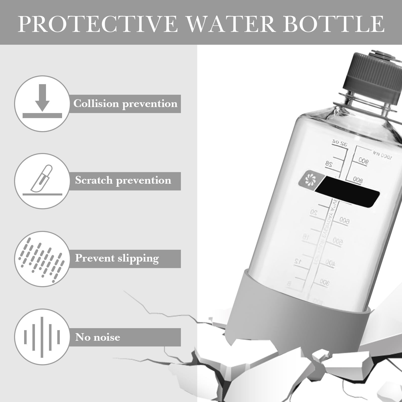 Linkidea 2 Pack Water Bottle Boot Compatible with Nalgene Sustain Wide Mouth 32oz/48oz, Narrow Mouth 32oz, Silicone Anti-Slip Bottle Bottom Bumper Protector (Grey) - Pick 665