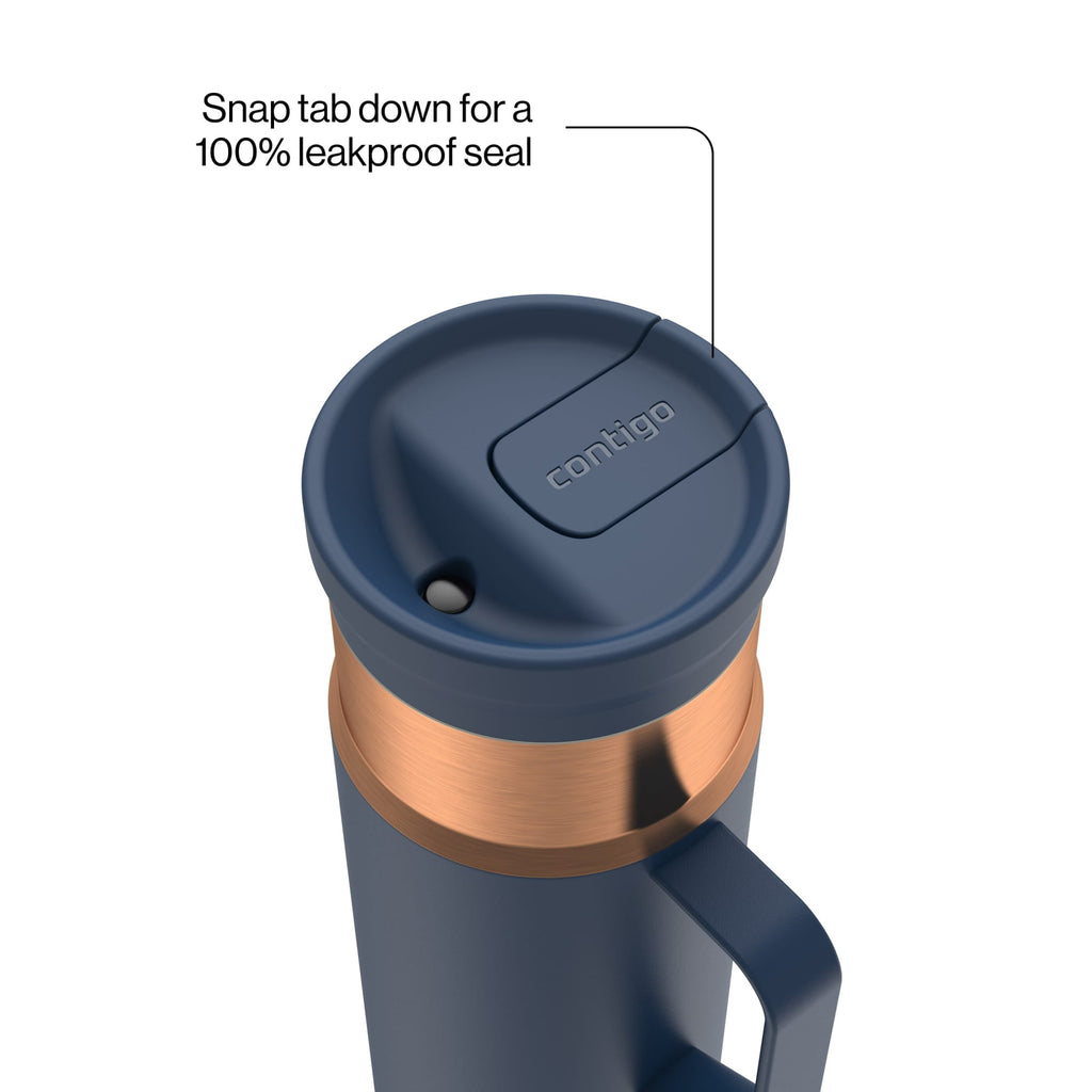 Contigo SnapSeal Leakproof Stainless Steel Reusable Water Bottle Tumbler with Side Handle, Dark Blue/Bronze, 20 oz - Pick 159