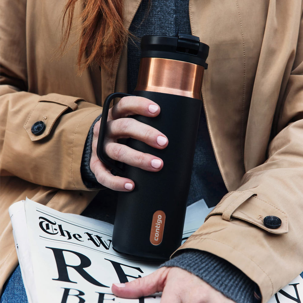 Contigo SnapSeal Leakproof Stainless Steel Reusable Water Bottle Tumbler with Side Handle, Dark Blue/Bronze, 20 oz - Pick 159