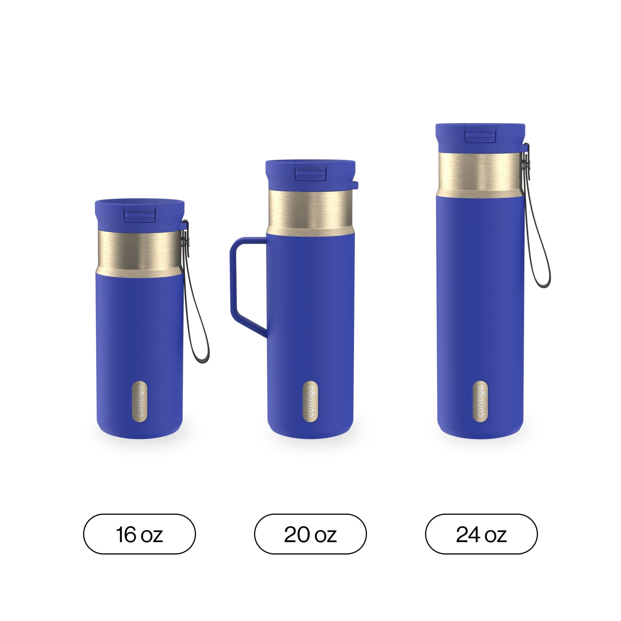 Contigo SnapSeal Leakproof Stainless Steel Reusable Water Bottle Tumbler with Side Handle, Dark Blue/Bronze, 20 oz - Pick 159