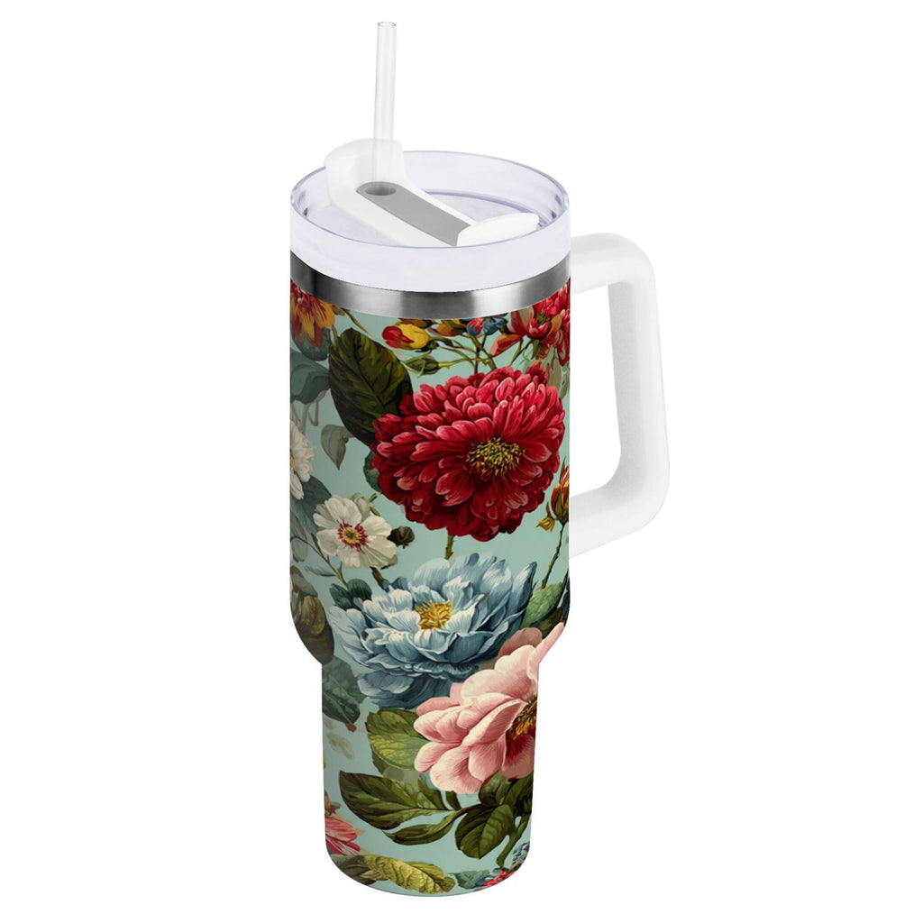 40 oz Insulated Stainless Steel Tumbler Double Wall Stainless Steel Tumbler with 2-Way Drinking Floral Pattern with Roses - Pick 361