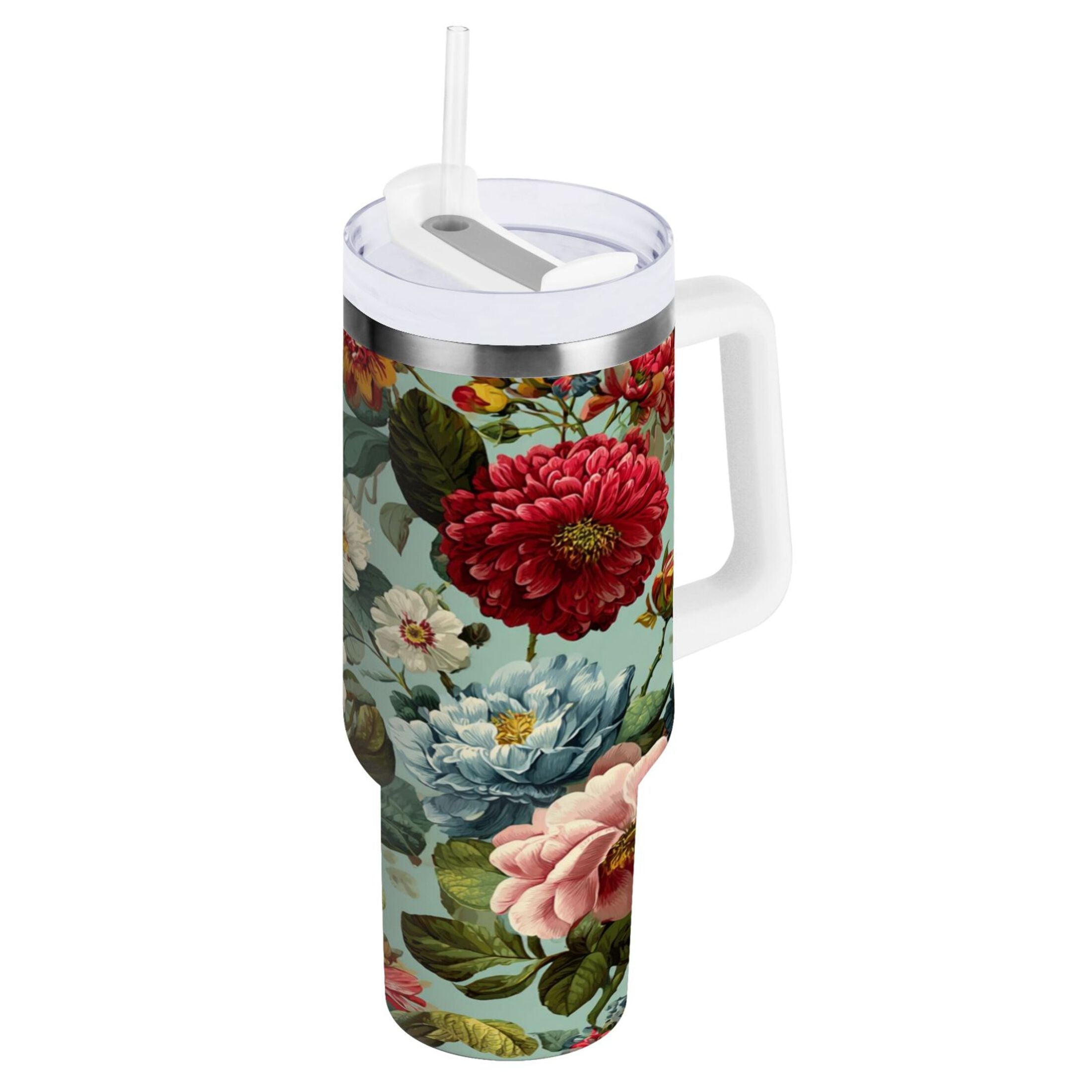 40 oz Insulated Stainless Steel Tumbler Double Wall Stainless Steel Tumbler with 2-Way Drinking Floral Pattern with Roses - Pick 361