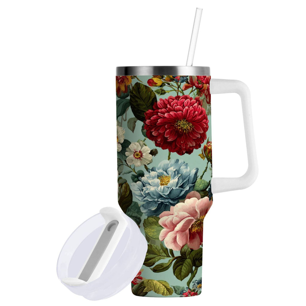 40 oz Insulated Stainless Steel Tumbler Double Wall Stainless Steel Tumbler with 2-Way Drinking Floral Pattern with Roses - Pick 361