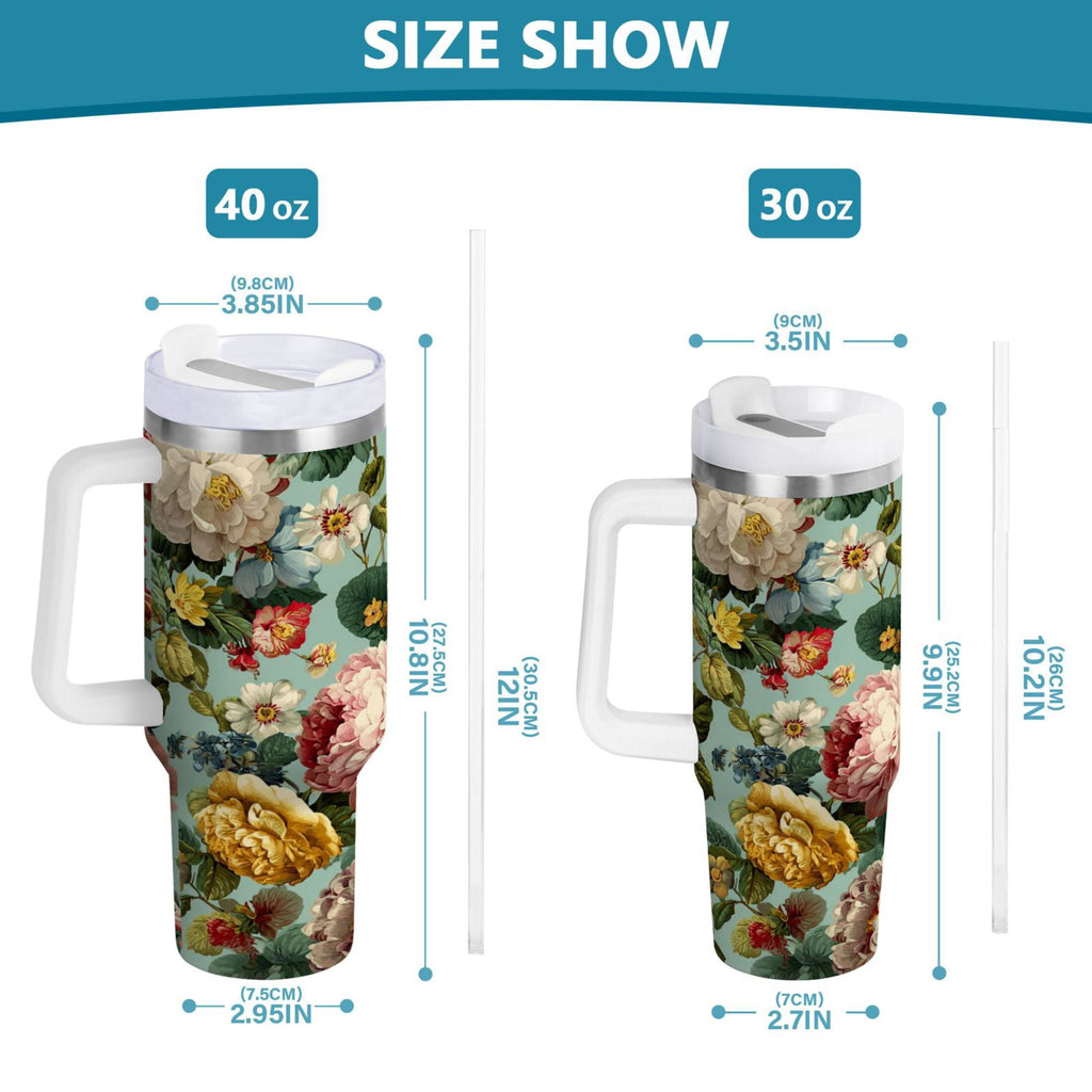 40 oz Insulated Stainless Steel Tumbler Double Wall Stainless Steel Tumbler with 2-Way Drinking Floral Pattern with Roses - Pick 361