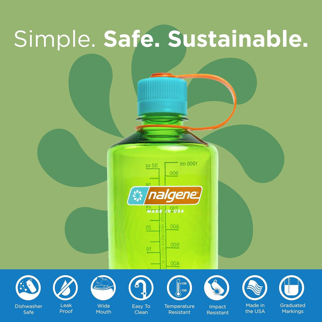 Nalgene Sustain Tritan BPA-Free Water Bottle Made with Material Derived from 50% Plastic Waste, 32 OZ, Narrow Mouth, Pear - Pick 397
