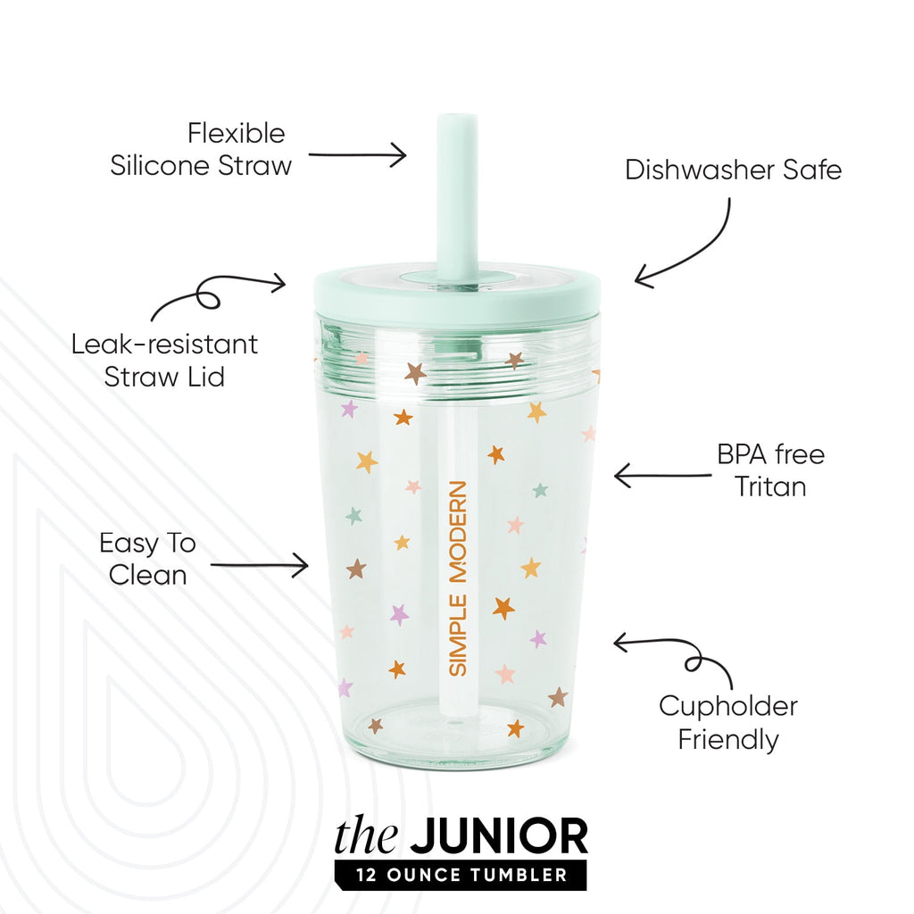 Simple Modern 12 fl oz Tritan Plastic Junior Tumbler with Silicone Straw Lid for Toddlers | Stars - Pick 382