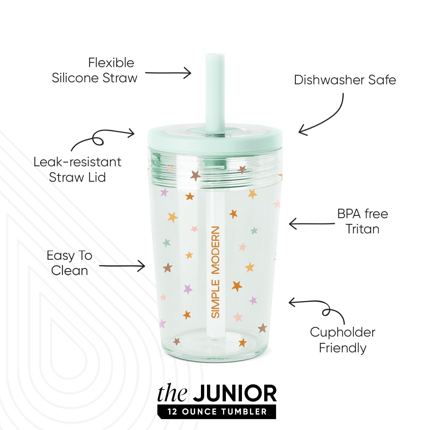 Simple Modern 12 fl oz Tritan Plastic Junior Tumbler with Silicone Straw Lid for Toddlers | Stars - Pick 382