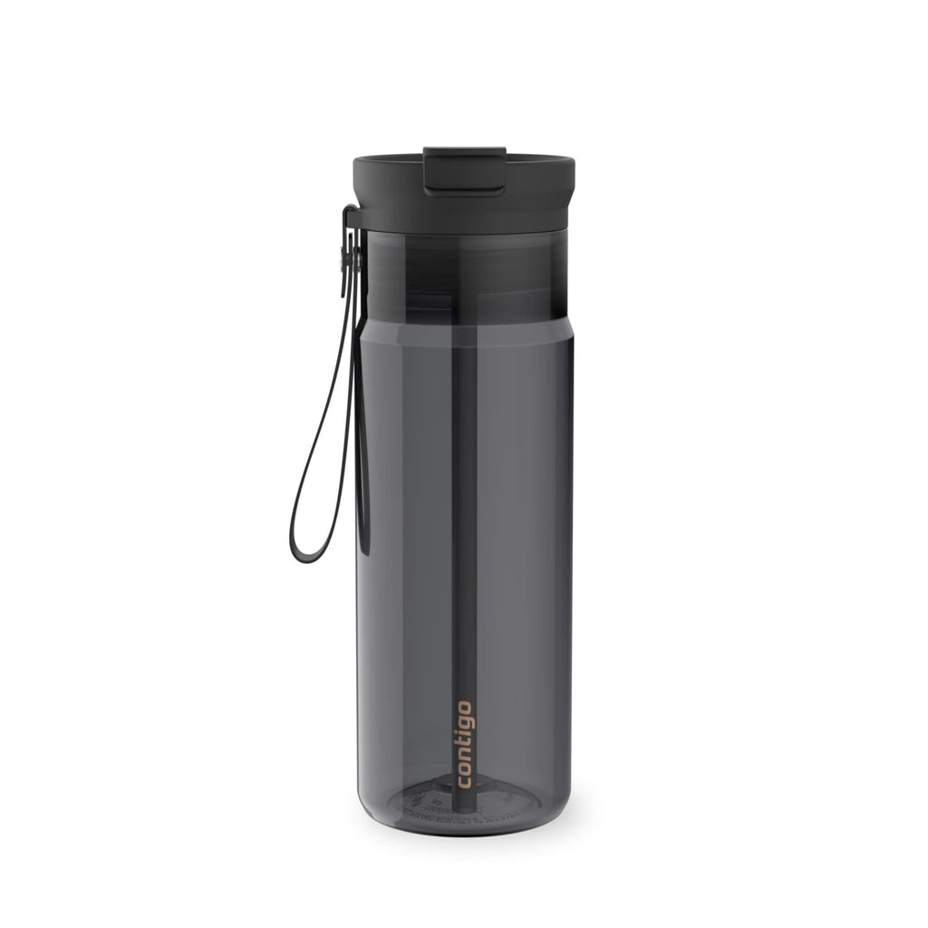 Contigo DualSip Leakproof Plastic Reusable Water Bottle with Carrying Strap, Black/Clear, 24 oz - Pick 307