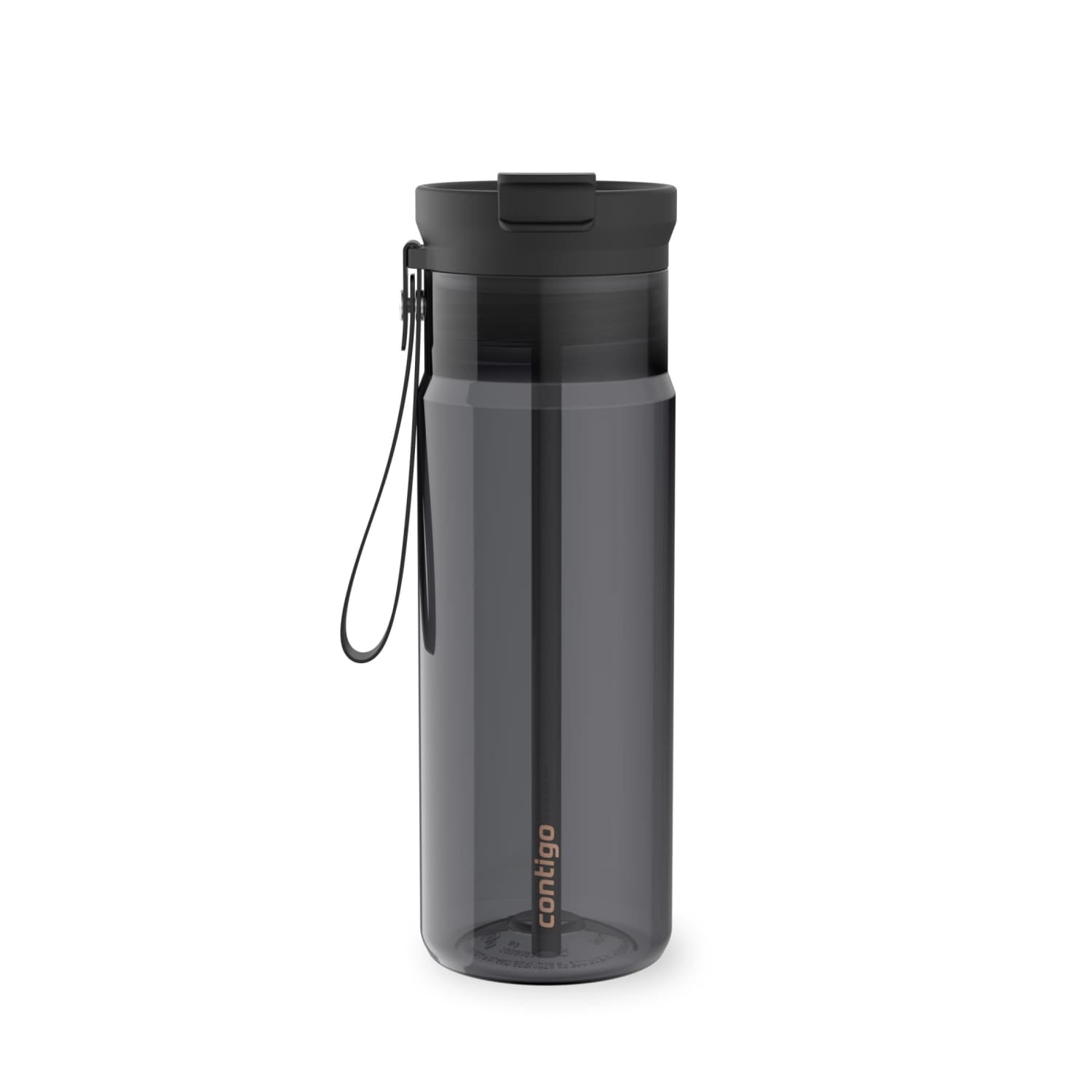 Contigo DualSip Leakproof Plastic Reusable Water Bottle with Carrying Strap, Black/Clear, 24 oz - Pick 307