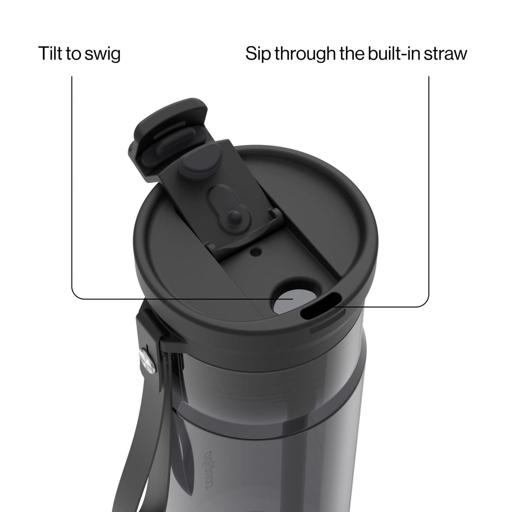 Contigo DualSip Leakproof Plastic Reusable Water Bottle with Carrying Strap, Black/Clear, 24 oz - Pick 307