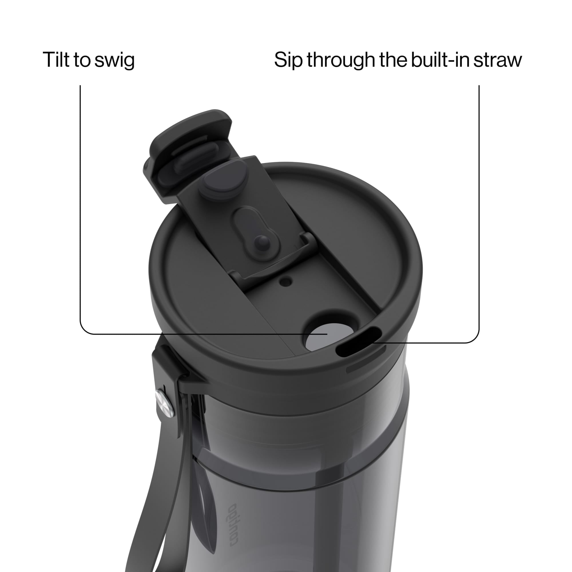 Contigo DualSip Leakproof Plastic Reusable Water Bottle with Carrying Strap, Black/Clear, 24 oz - Pick 307