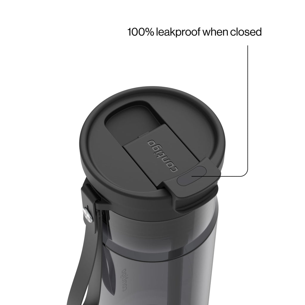 Contigo DualSip Leakproof Plastic Reusable Water Bottle with Carrying Strap, Black/Clear, 24 oz - Pick 307
