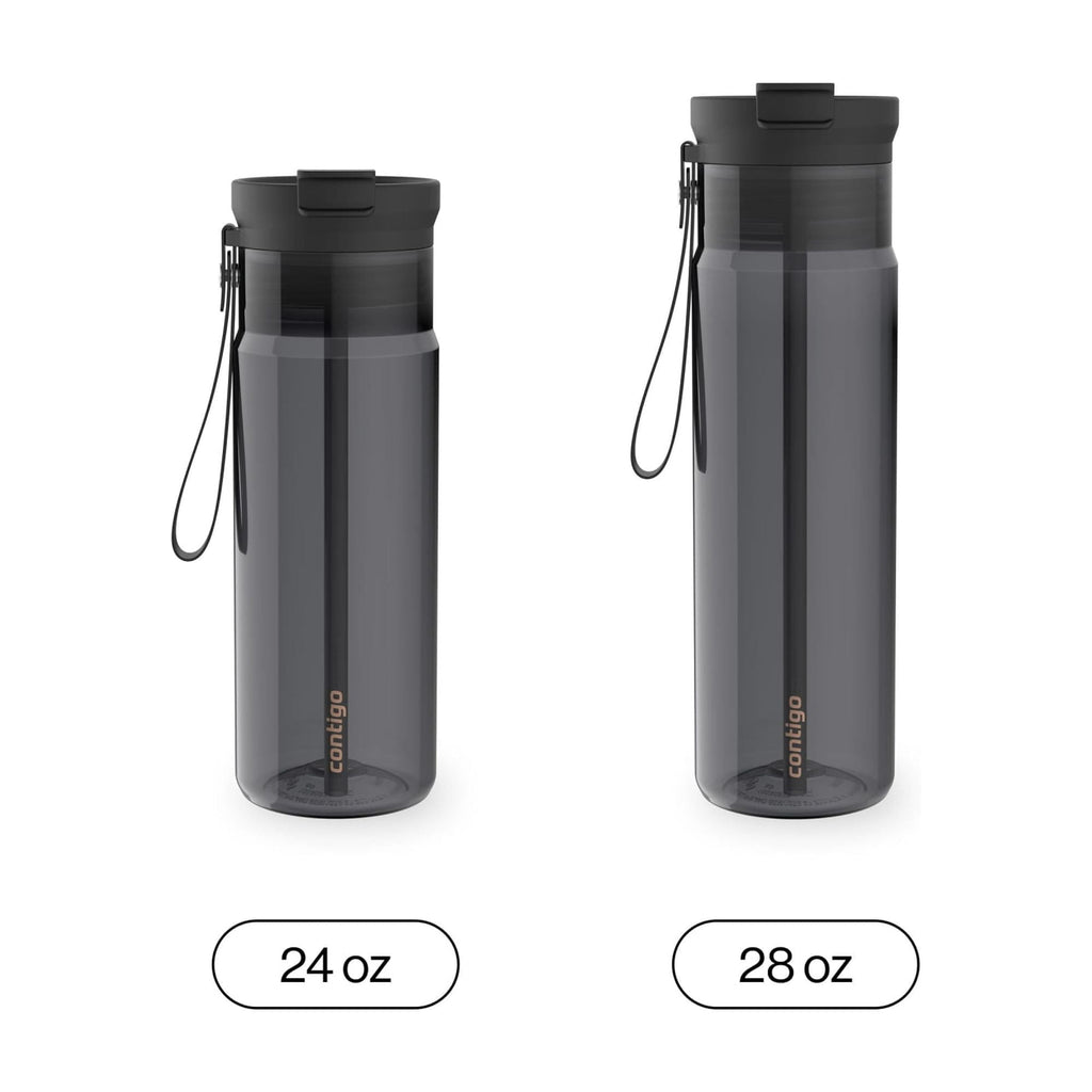 Contigo DualSip Leakproof Plastic Reusable Water Bottle with Carrying Strap, Black/Clear, 24 oz - Pick 307