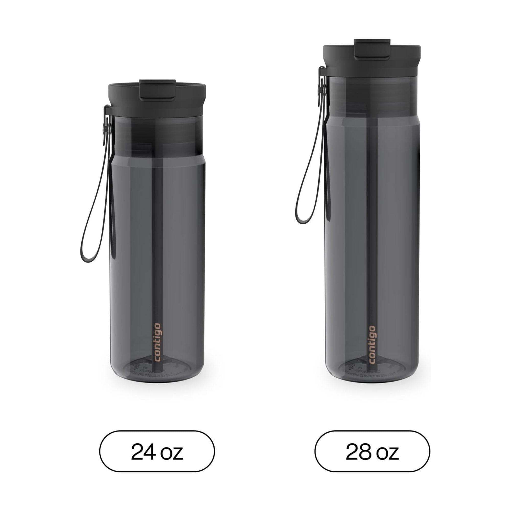 Contigo DualSip Leakproof Plastic Reusable Water Bottle with Carrying Strap, Black/Clear, 24 oz - Pick 307