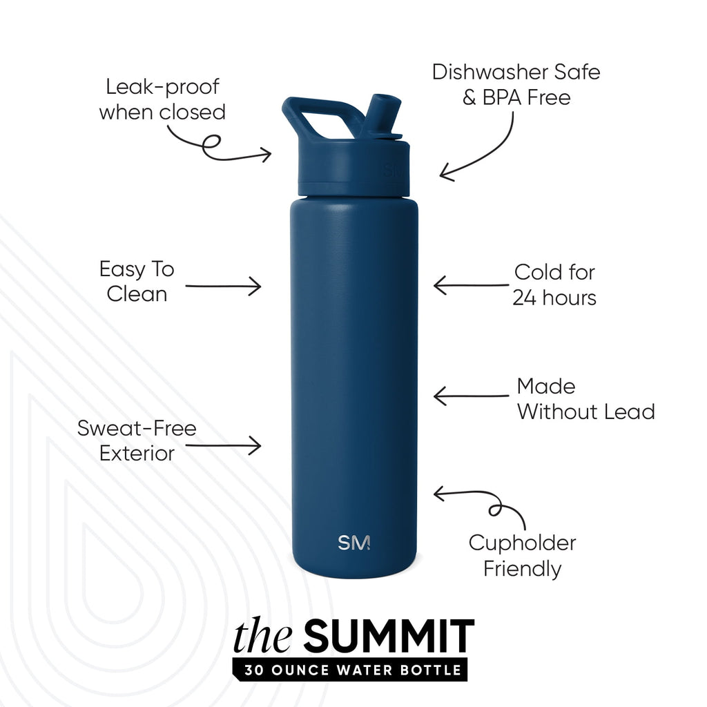 Simple Modern 30 fl oz Insulated Stainless Steel Summit Wide Mouth Water Bottle with Straw Lid | Slumberland - Pick 504